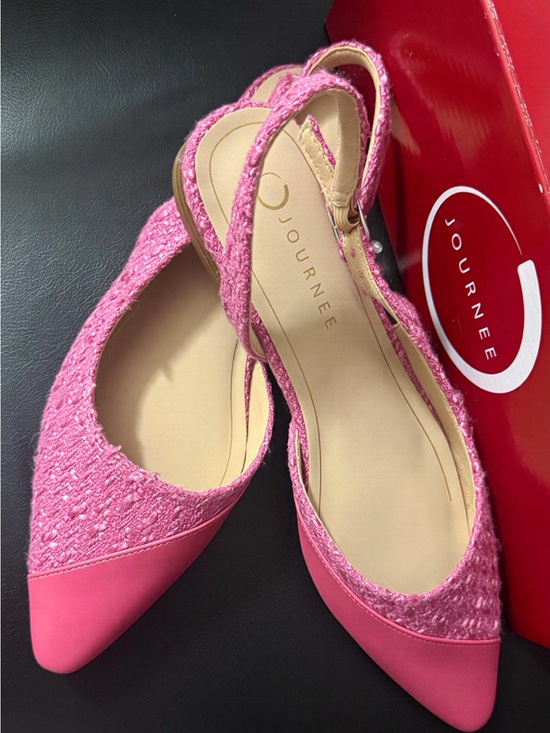 Journee Collection Shoes - Journee Collection Pink Textured Pointed-Toe Slingback Flats